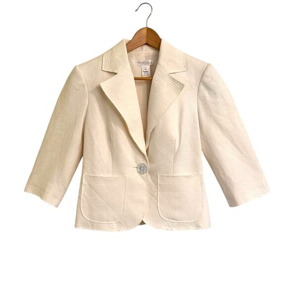 WHBM Off White Raw Edge Damask Blazer Faux Shell One Button Blazer Size 8 - Picture 1 of 5